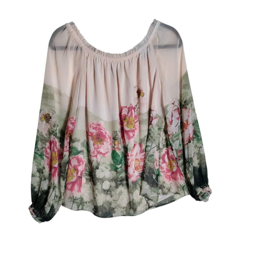 White House Black Market Pink Floral Printed Off The Shoulder Blouse Size Large